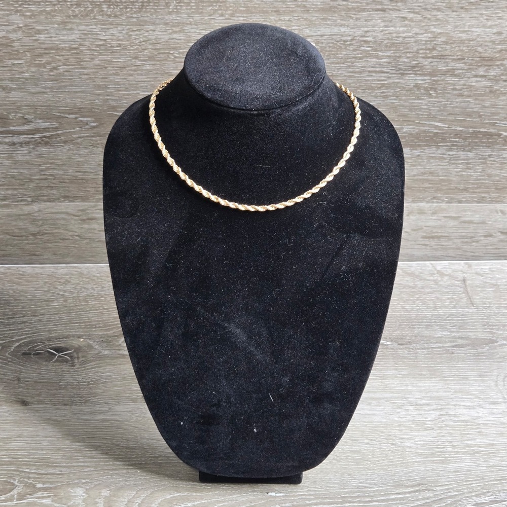 Gold Tone Rope Chain 15in Necklace Vintage Style Twisted Link – Unisex 3mm 15 in